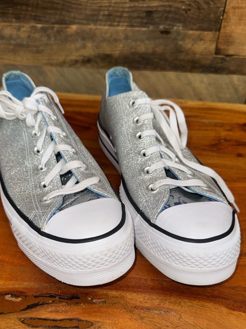 Converse Chuck Taylor All Star Silver Glitter Blue Leopard Sneaker Sz 10